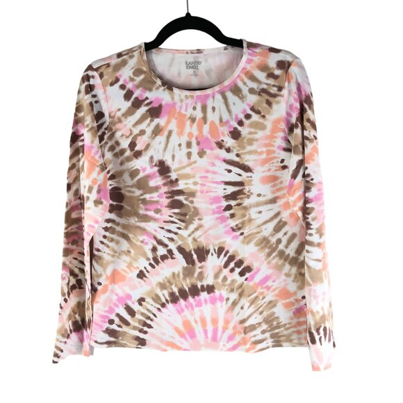 Lands End Crew Neck Long Sleeve Rash Guard UPF 50 Swim Tee Pink Burst Tie Dye S - Picture 1 of 3